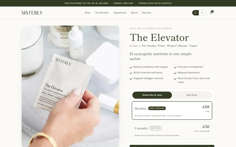 the product, its price and a subscribe or one time choice all on the first screen